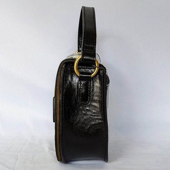 Patricia Nash Annfield Saddle Bag Leather Crossbody Handle Black White Plaid NWT - Picture 7 of 13